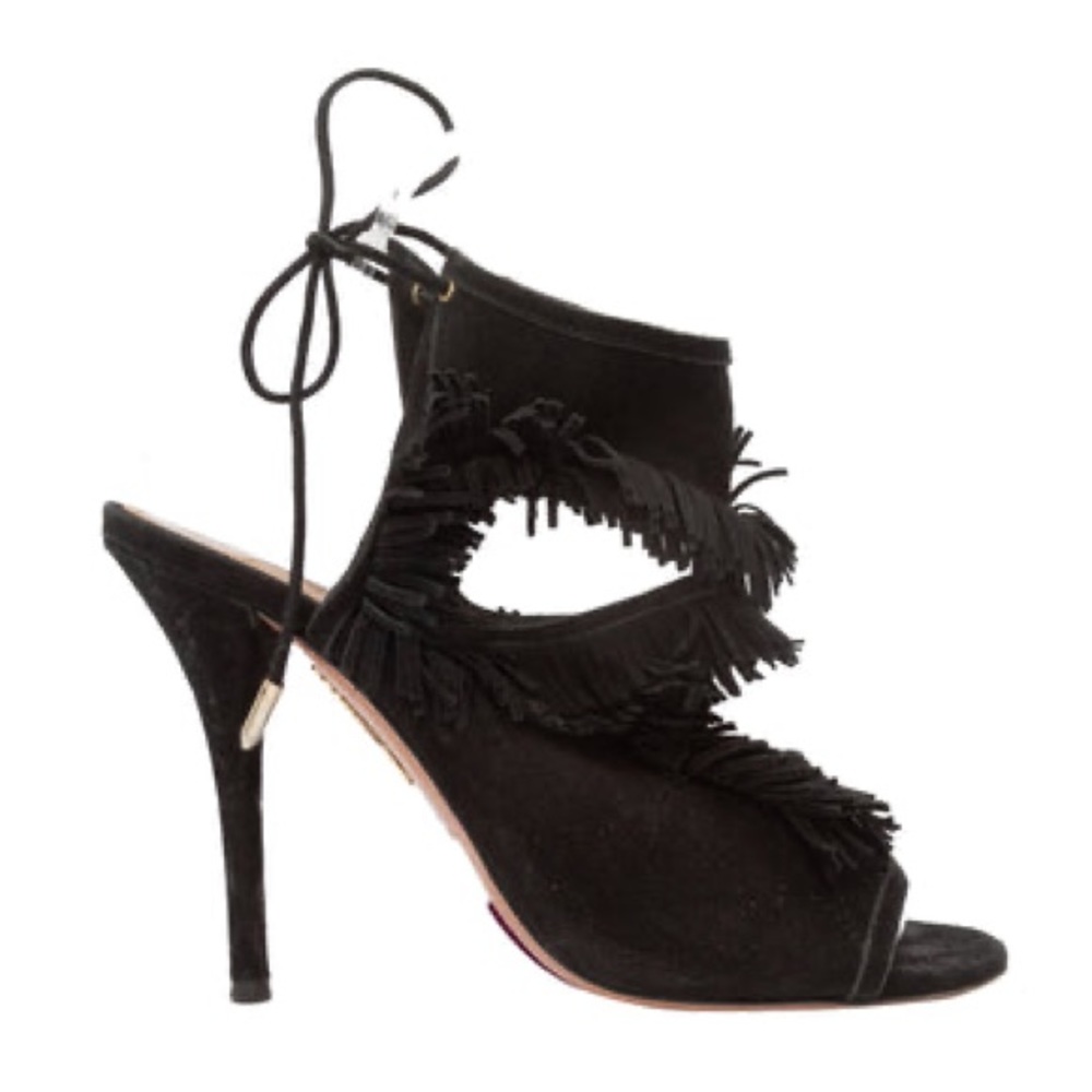 Aquazzura Black Suede Fringed Heels SZ 37.5